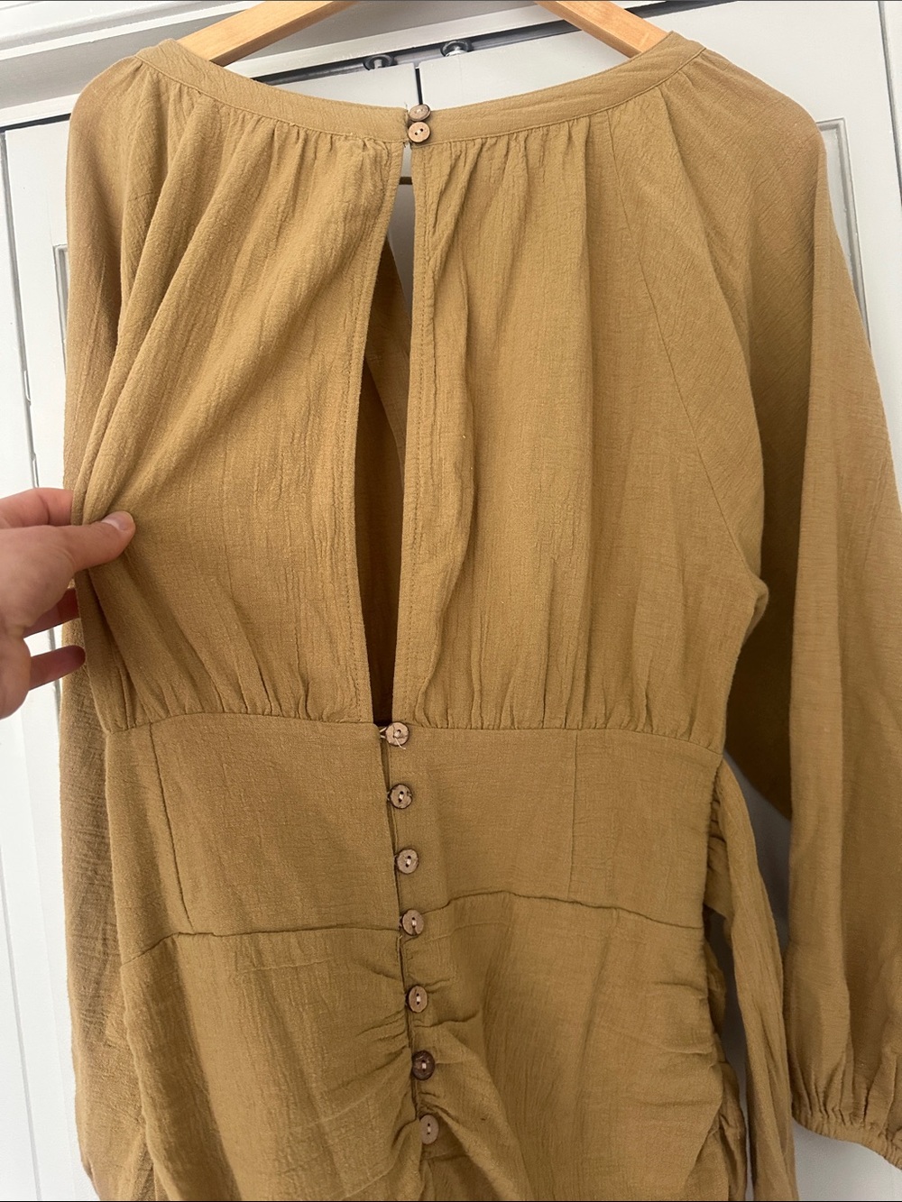 Free People Mustard Long Sleeve Tie-Neck Dress - Picture 8 of 9